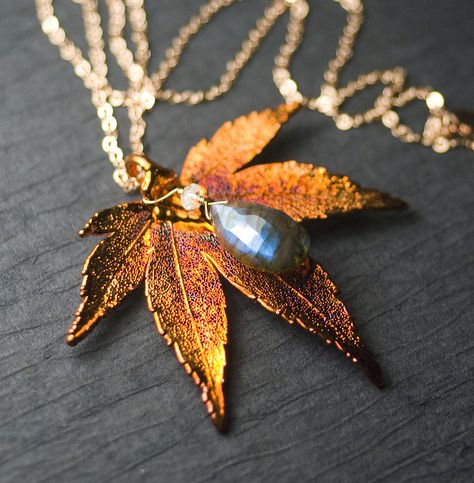 Japanese Jewelry, Copper Jewellery, Electroformed Jewelry, Japanese Maple, Leaf Jewelry, Blue Fire, Fall Jewelry, Leaf Necklace, Leaf Pendant