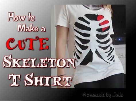 How to Make A Cute Skeleton T Shirt Diy Halloween Skeleton, Tshirt Design Diy, Tshirt Halloween Costumes, Cut Shirt Designs, Skeleton Tshirt, Shirt Tutorial, Skeleton T Shirt, Cute Skeleton, Skeleton Costume