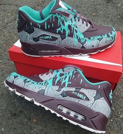 Custom Air Max 90, Baddie Shoes, Airmax 90s, Customize Shoes, Customized Sneakers, Airmax Shoes, Nike Air Max 90s, Nike Custom, Urban Shoes