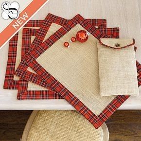 Plaid Placemats, Placemats And Napkins, Plaid Napkins, Burlap Gift Bags, Suzanne Kasler, Place Mats Quilted, Burlap Crafts, Table Runner And Placemats, Kitchen Crafts