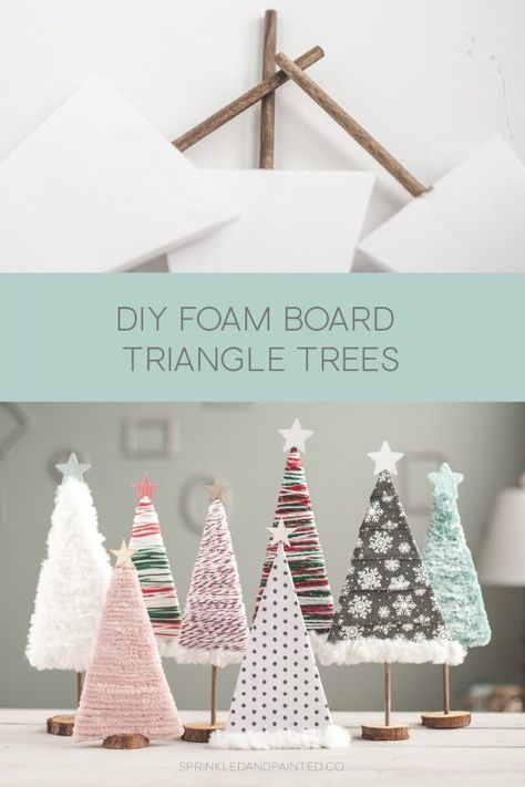 DIY Foam Board Christmas Trees - Sprinkled and Painted at KA Styles.co Styrofoam Crafts, Personalised Christmas Baubles, Christmas Tree Crafts, Diy Christmas Decorations Easy, Christmas Crafts Decorations, Tree Crafts, Diy Christmas Tree, Holiday Diy, Xmas Crafts