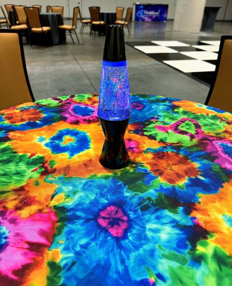 Lava Lamp Centerpiece, Lamp Centerpiece, 60s Decor, Tie Dye Decorations, 60s Vibes, Relay For Life, Life Ideas, Themed Events, Lava Lamp