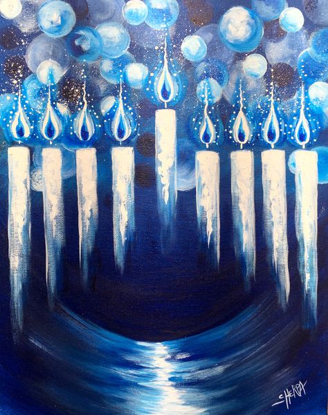 How to paint a Hanukkah Menorah step by step Acrylic painting tutorial for beginners by the Art Sherpa Menorah Painting, Candles Watercolor, Hannukah Crafts, Step By Step Acrylic Painting, Hanukkah Art, Art Sherpa, Jewish Crafts, The Art Sherpa, Hanukkah Crafts