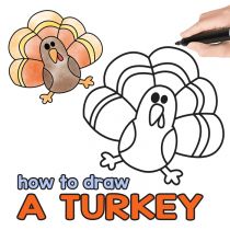 How to Draw - Step by Step Drawing For Kids and Beginners - Easy Peasy and Fun Thanksgiving Decorations Drawings, Turkey Doodle Easy, Easy Turkey Drawing, Calander Ideas, Draw A Turkey, Kindergarten Clipart, Holiday Doodles, Turkey Easy, Thanksgiving Drawings