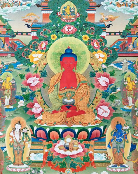 Buddha Amitabha Pureland Thangka High Quality Giclee Canvas - Etsy Australia Buddhist Stupa, Buddhist Iconography, Amitabha Buddha, Ancient Paintings, Tibetan Art, Tibetan Buddhism, Buddha Art, Buddhist Art, Buddhism