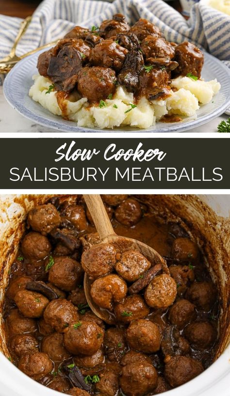 Have you ever had a dinner that tasted like a warm, flavorful hug? If not, let me introduce you to our Slow Cooker Salisbury Meatballs recipe. via @familyfresh Easy Crockpot Meals With Ground Beef Slow Cooker, Salbery Steak Recipe Easy Crockpot, Crockpot Salsberry Meatballs, Slow Cooker Stroganoff Meatballs, Swished Meatballs, Slow Cooker Salisbury Meatballs, Salisbury Meatballs Instant Pot, Salsbury Meatballs Recipe Crockpot, Meatball Stew Recipes Crockpot