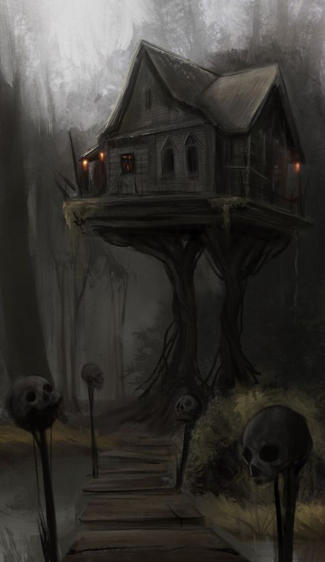 Baba Yaga Aesthetic, Baba Yaga Art, Marya Morevna, Baba Yaga House, Feeling Uneasy, Environmental Concept Art, Witch Hut, Scary Houses, Cellphone Background