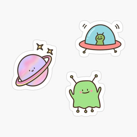 Alien Kartun, Alien Cute Drawing, Cute Alien Drawing, Alien Cute, Cute Aliens, Alien Stickers, Painted Window Art, Tata Surya, Galaxy Decor