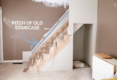 The Stairs Are In! – Home, Travel, Love How To Fix Steep Stairs Basements, How To Change Steep Stairs, How To Fix Steep Stairs, Fixing Steep Staircase, Make Stairs Less Steep, How To Make Stairs Less Steep, Steep Stairs Remodel, Change Staircase Layout, Steep Staircase Solutions