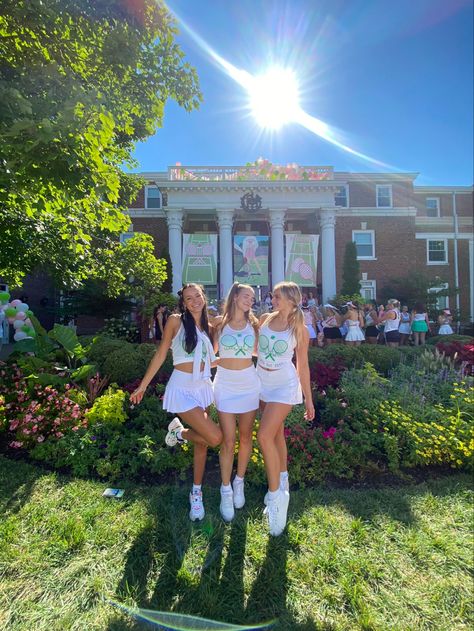 Tennis Bid Day, Recruitment Themes, Tri Delt, Sorority Recruitment Outfits, Recruitment Outfits, Sorority Events, Bid Day Themes, Pi Phi, Workshop Ideas