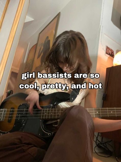 I play bass and I appreciate other girl bassists so much 🫶 Bassist Quotes, Gang Aesthetic, I Love Bass, Rockstar Aesthetic, All About That Bass, Guitar Obsession, 사진 촬영 포즈, Relatable Whispers, Girl Things