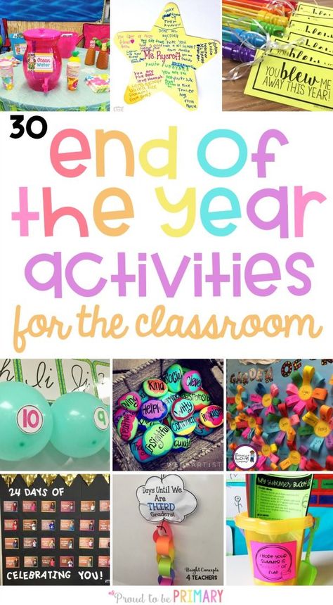 The BEST end of the year activities for the classroom and teachers. Plan your final days with these arts & crafts, themed days and fun countdowns, gift and party ideas, games and outdoor activities, bucket lists, organizational tips, and more! Eoy Activities, Party Ideas Games, Activities For Elementary Students, Activities For The Classroom, End Of The Year Activities, End Of Year Party, Organizational Tips, End Of Year Activities, Kindergarten Graduation