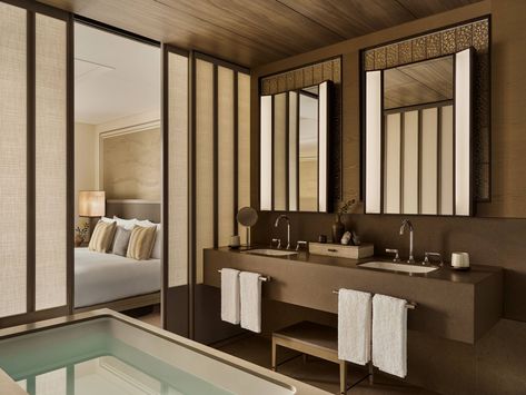 A Deluxe Room at Janu Tokyo, the first outpost of a new brand introduced by Aman Group Aman Niseko, Resort Bathroom Design, Aman Villa, Bukit Tunku, Resort Interior Design, Deluxe Room, Resort Interior, Executive Suites, Rural Retreats