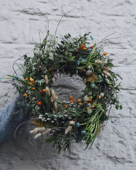 Grace [Bramble & Wild] on Instagram: “Katy has been working on her spring wreath this last week and it’s a beaut. Available to order now, each one is slightly different and made…” Bramble And Wild, Wild Asparagus Wreath, Dried Gomphrena Wreath, Dried Floral Christmas Wreath, Wild Christmas Wreath, Grapevine Wreath Dried Flowers, Bramble, Fall Arrangements, Spring Wreath