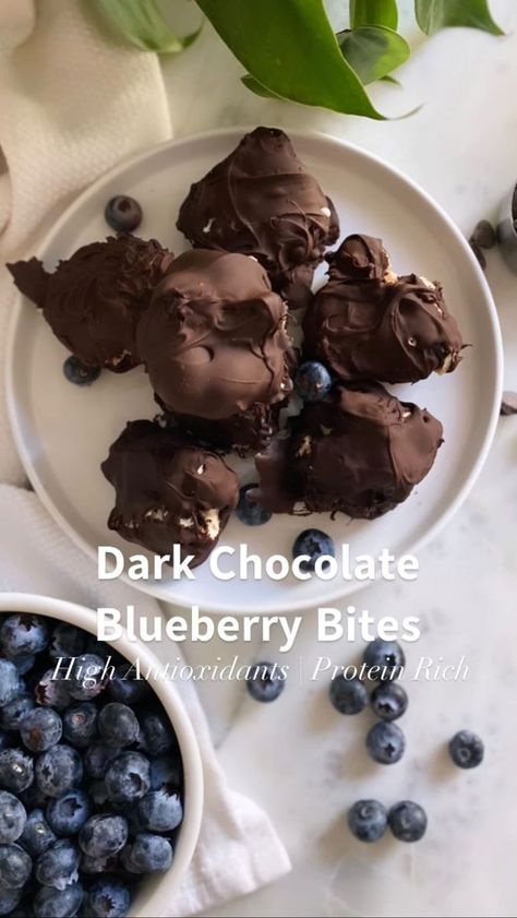 Yogurt And Peanut Butter, Blueberry Bites, Nutritionist Dietitian, Chocolate Bites, Organic Blueberries, Healthier Desserts, Melted Chocolate, Chronic Inflammation, Natural Peanut Butter