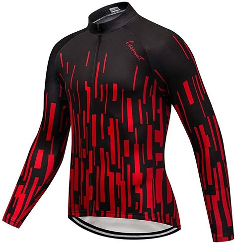 Amazon.com: Coconut Ropamo Men's Long Sleeve Cycling Jersey Bike Shirt Bicycle Clothing Breathable (Black/Red Stripe, Chest 44-46" - 2XL) : Sports & Outdoors Red Bike, Bicycle Clothing, Pocket Bike, Road Bike Cycling, Bike Shirts, Bike Jersey, Cycling Jerseys, Cycling Bikes, Red Stripe