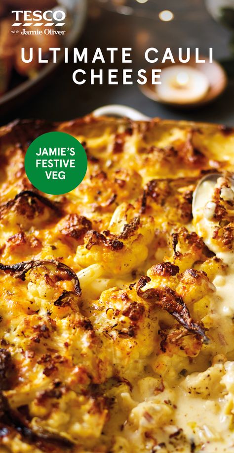 Jamie Oliver says, "Crispy bacon and spring onions provide unbelievable base flavour, while the unmistakable addition of Red Leicester makes this one cauliflower cheese experience not to be missed." Easy Cauliflower Cheese, Best Cauliflower Cheese Recipe, Cauliflower Cheese Recipe Uk, Jamie Oliver Veggie Bake, Cauliflower Cheese Recipes, Jamie Oliver Vegetarian Recipes, Jamie Oliver Cauliflower Cheese, Jamie Oliver Cauliflower, Cauliflower Cheese Recipe