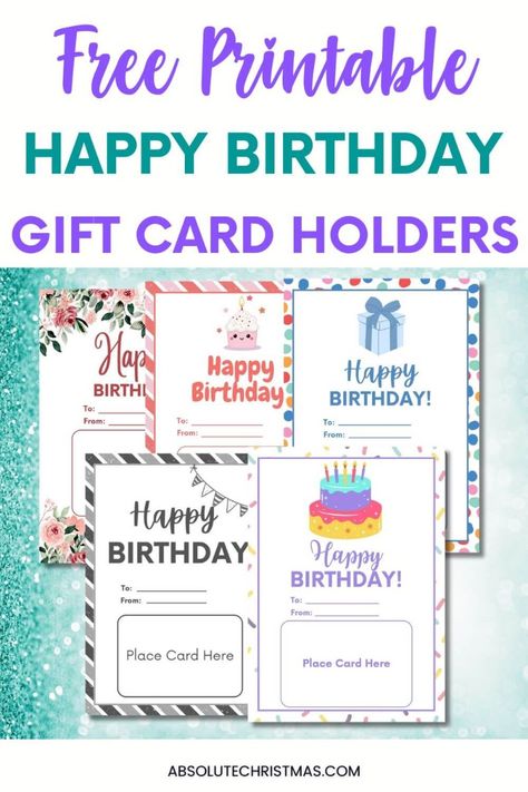 Make birthdays special with our free Printable Happy Birthday Gift Card Holders! These 5x7 inch designs are perfect for attaching 
gift cards from Amazon, Starbucks, Target, and more. Simply download, print on heavy cardstock, and personalize with a handwritten note or doodle. Ideal for adding a personal touch to your birthday gifts. Get creative and use them in gift baskets, as party favors, or even mail them as a surprise. Download now and make someone's birthday extra special! Teacher Birthday Gift Card Ideas, Free Birthday Gift Tags, Starbucks Gift Card Holder, Happy Birthday Gift Card, Birthday Gift Tags Printable, Birthday Gift Card Holder, Birthday Cake Gift, Free Birthday Gifts, Happy Birthday Tag