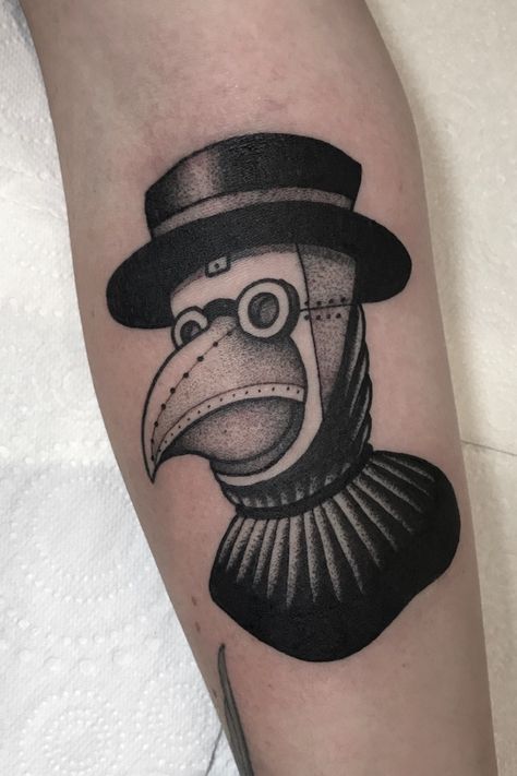 Plague Doctor Tattoo, Doctor Plague, Doctor Tattoo, Traditional Black Tattoo, Black Plague, Goth Tattoo, Plague Doctor Mask, Small Forearm Tattoos, Mask Tattoo