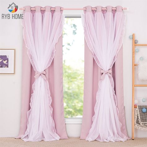 Yarn Curtains, Curtains Double, Blackout Curtains Living Room, Girl Curtains, Voile Panels, Unique Curtains, Layered Curtains, Pink Curtains, Stylish Curtains