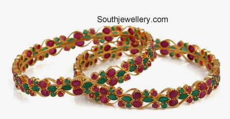 Emerald Bangles Indian, Emerald Bangles Gold, Ruby Emerald Bangles, Emerald Bangles, Latest Jewellery Designs, Ruby Bangles, Ruby Wedding Rings, Bangles Gold, Diamond Wedding Jewelry