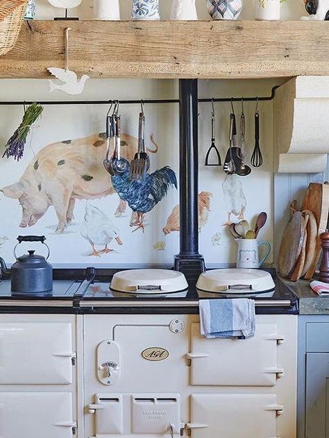 Kitchen Mantle, Aga Kitchen, Classic Farmhouse Kitchen, Farmhouse Kitchen Inspiration, Period Living, English Interior, Cosy Kitchen, Inglenook Fireplace, Classic Farmhouse