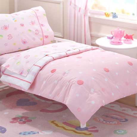 Toddler Bed Girl, Minimalist Dorm, Pink Tea Party, Kids Comforter Sets, Toddler Comforter, Kids Tea Party, Polka Dot Bedding, Crib Comforter, Kids Comforters