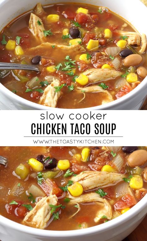 Taco Soup Slow Cooker, Slow Cooker Chicken Taco Soup, Slow Cooker Chicken Tacos, Taco Soup Recipe, Homemade Soup Recipe, Chicken Taco Soup, Crockpot Soup Recipes, Dinner Recipes For Family, Chicken Taco