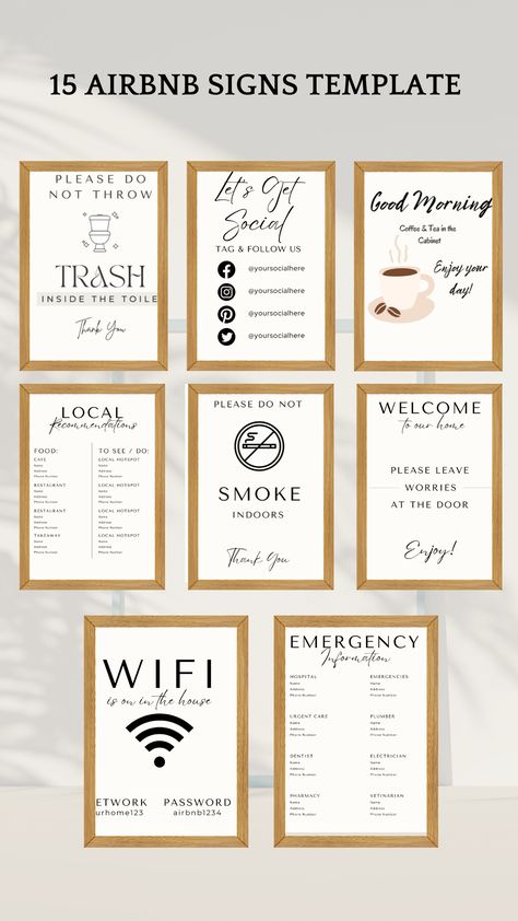 Airbnb Signage Hotel Rules For Guests, Airbnb Living Room Ideas, Air Bnb Design, Vintage Airbnb, Small Airbnb Ideas, Airbnb Signage, Information Signage, Airbnb Checklist, Airbnb Signs