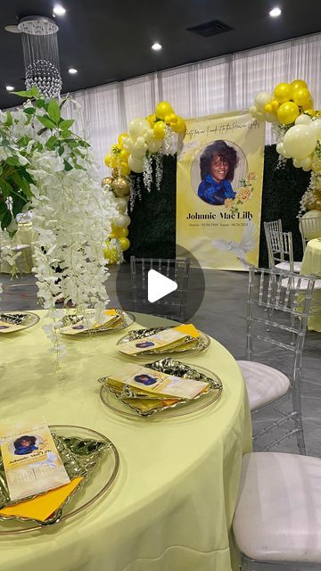 Creatively Chi on Instagram: "Losing a loved one is never easy 😔. Continued prayers for @handsomekevv_ and his family for the loss of his Aunt. Kev thank you for using me to create this space to celebrate her 💛💛💛" Repass Decorations, Repass Decorations Ideas, Balloon Marquee, Event Decorating, Losing A Loved One, Flower Stands, Event Center, Balloon Garland, Event Decor