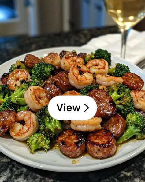 Lemon8 · 🍯 Honey Garlic Shrimp, Sausage, and Broccoli 🦐🥦 · @Uniquely Erika Honey Garlic Shrimp Sausage And Broccoli, Honey Garlic Shrimp And Broccoli, Sausage And Broccoli, Sausage Broccoli, Honey Garlic Shrimp, Shrimp And Sausage, Shrimp Sausage, Shrimp And Broccoli, Honey Sauce