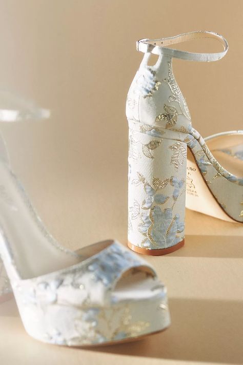 Bella Belle Catarina Platform Heels | Anthropologie Shoes With White Dress What Color, Something Blue Shoes Wedding, White Platform Wedding Shoes, Prom High Heel, Wedding Shoes Bride Blue, White Heels Graduation, Wedding Summer Ideas, Platform Wedding Heels, Grad Heels