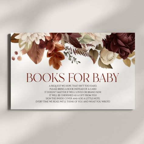 Brown Burgundy Floral Baby Shower Books For Baby Enclosure Card Fall Baby Shower Decor, Burgundy Baby Shower, Baby Shower Books, Books For Baby, Baby Shower Fall, Boho Fall, 2 Girl, Fall Baby, Burgundy Floral