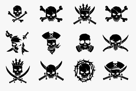 una colección de 12 calaveras vectoriales que puede usar estas calaveras piratas para imprimir en camisetas, ropa, banderas piratas, tazas, almohadas, tablas de snowboard y otros artículos y cosas. Pirate Flag Tattoo, Pirate Skull Tattoos, Pirates Skull, Pirate Flags, Skull Flag, Pirate Tattoo, Photoshop Graphics, Reaper Tattoo, Flag Tattoo