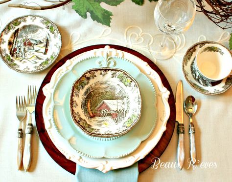 Friendly Village Dishes, Formal Table Setting, Table Place Settings, Christmas China, Thanksgiving Tablescapes, Beautiful Table Settings, Johnson Brothers, Christmas Tablescapes, Formal Place Settings