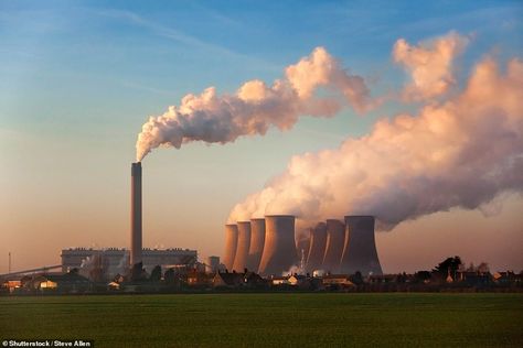 Mr Pettigrew told the BBC that one emergency option to help power Britain this winter if fuel supplies drop is to restart mothballed coal-fired power stations. Pictured: Library image of a coal fired power station in Lincolnshire National Grid, Hawaii Pictures, Greenhouse Effect, Emergency Plan, Environmental Issues, Power Station, Power Plant, Nature Scenes, Months In A Year