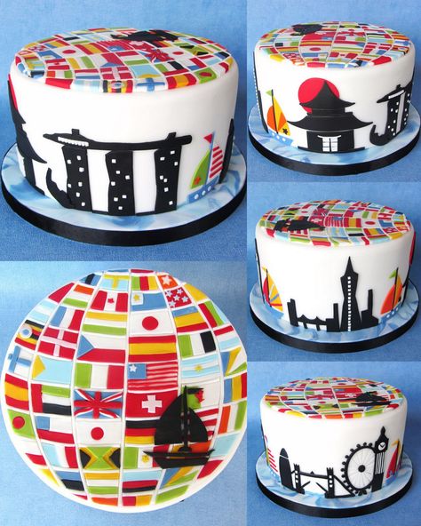 #Travel #Flags #Countries #BoxHillBespokeCakes Around The World Birthday Cake, Flag Cake Ideas, Country Birthday Party, Appetizer Party, Cake International, Flags Countries, Country Birthday, Flag Cake, Country Balls