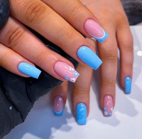 Pink Blue Nails, Baby Pink Nails, Summer Gel Nails, Baby Blue Nails, Spring Acrylic Nails, Gel Nail Art Designs, Blue Acrylic Nails, Simple Gel Nails, Summery Nails