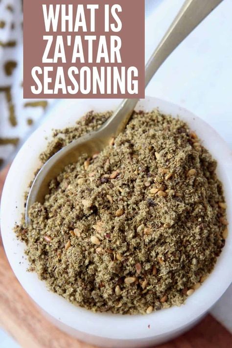 Za'atar seasoning is an earthy Middle Eastern spice blend that adds the most beautiful flavor to so many recipes! Use it in dips, marinades, dressings, or simply sprinkle it on top of your favorite meals! Zaatar Seasoning, Sumac Recipes, Zaatar Recipe, Gluten Free Bowl, Zaatar Spice, Gluten Free Sauces, Spice Blends Recipes, Storing Spices, Homemade Spice Blends