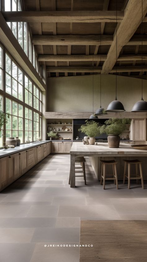 Modern Warehouse Interior, Modern Belgian Farmhouse, Modern Italian Farmhouse, Belgian Farmhouse, Italian Farm, Building Kitchen, Warehouse Interior, Japandi Kitchen, Modern Warehouse