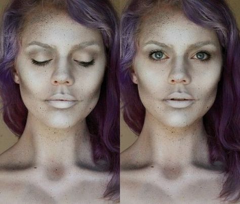 Want everyone to have contour, to create subtle gaunt look Sunken Face Makeup Halloween, Sunken Face Makeup, Taylor Swift Zombie Makeup, Sunken Eyes Makeup Halloween, Thriller Zombie Makeup, Haunted Makeup Ideas, Sunken Eye Makeup, Gaunt Makeup, Scary Ghost Makeup