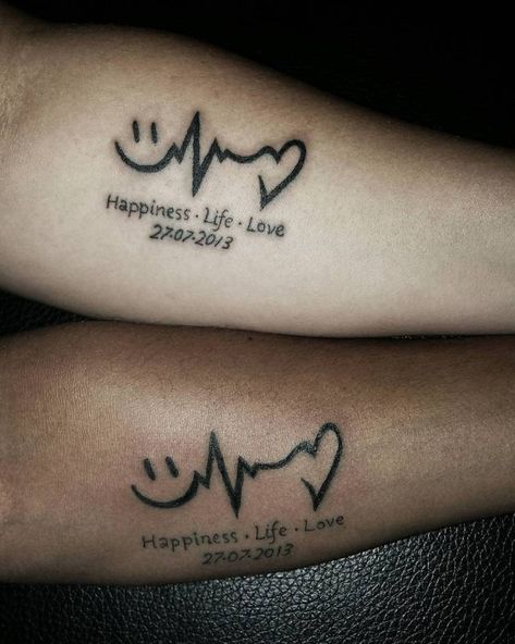 Couple tattoos #coupletattoos #weddingdate #happiness #life #love Hopeful Tattoos, Love Tattoo Designs, Married Couple Tattoos, True Love Tattoo, Anniversary Tattoo, Tats Ideas, Couple Tattoos Unique Meaningful, Couples Tattoo, Couples Tattoos