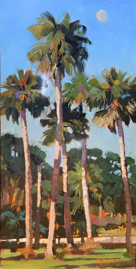 Palm Tree Artwork, Tropical Painting, Palm Trees Painting, Florida Art, Tree Artwork, Landscape Art Painting, Watercolor Trees, Tropical Art, Plein Air Paintings