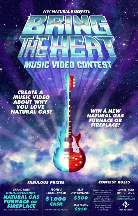 NW Natural: Bring the Heat Music Video Contest Poster Contest Poster Design Ideas, Contest Poster Design, Contest Poster, Music Contest, Music Competition, Advertising Creative, Video Contest, Singing Competitions, Promo Poster