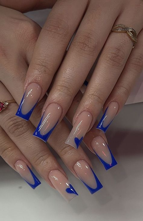 Blue And Silver Nails, Hoco Nails, Hipster Drawings, Blue Gel Nails, Formal Nails, Blue Acrylic Nails, Homecoming Nails Acrylic, Simple Gel Nails, Summery Nails