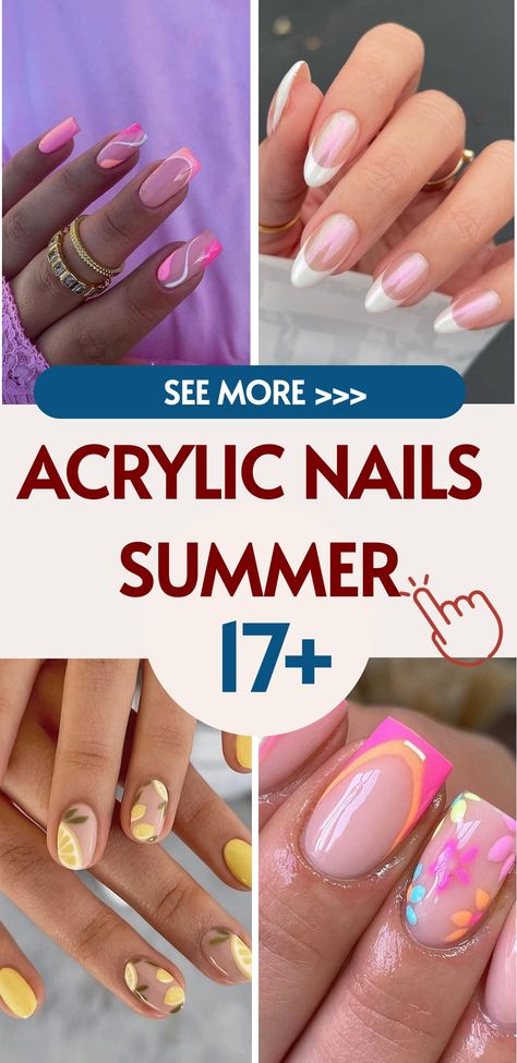 Elevate your summer look with stunning acrylic nails that will elevate your manicure style to new heights! This season is all about embracing bright, bold colors and acrylic nails provide the ideal canvas to express your individuality. Experiment with striking hues like neon pink, electric blue, or sunset orange as a base color and get creative with trendy designs such as tropical prints, beach-inspired patterns, or vibrant ombre gradients.