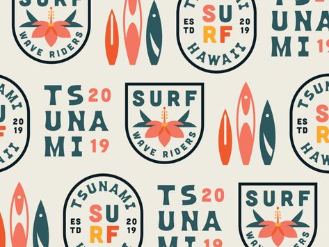 Surf Repeat Pattern by Katie Connolly on Dribbble Surf Shop Logos, Surf Competition, Surf Logo, Surf Brands, 타이포그래피 포스터 디자인, Badge Logo, Beach Design, Surfing Waves, Learning Design