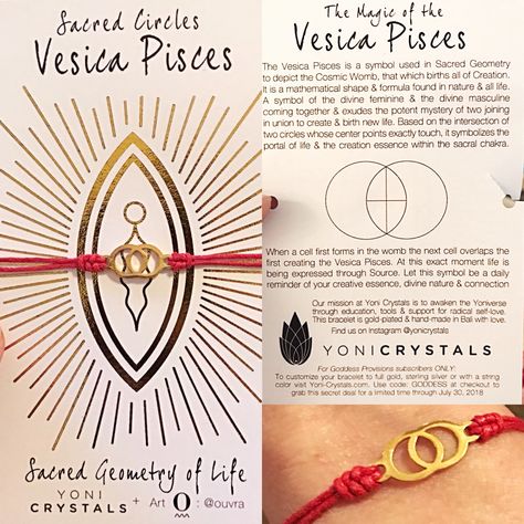 Vesica Pisces Meaning, Wicca Knowledge, Vesica Pisces, Sacred Geometry Meanings, Mathematical Shapes, Scared Geometry, Pisces Bracelet, Chalice Well, Hand Chain Jewelry