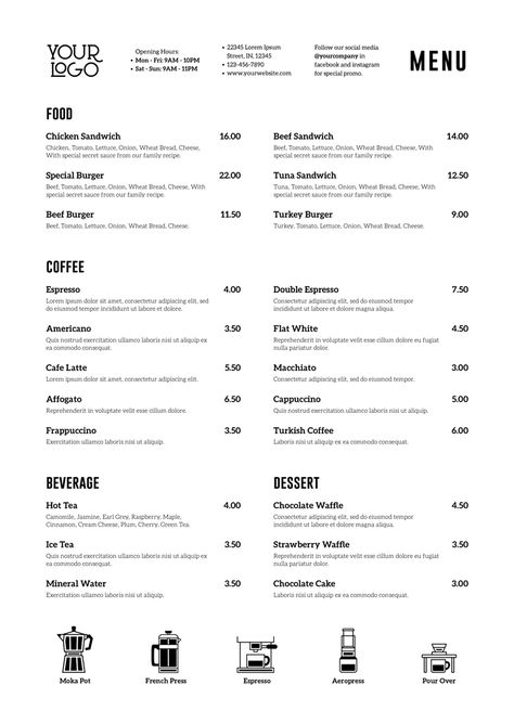 Cafe Menu Aesthetic Design, Minimal Menu Design Cafe, Minimalist Menu Design Layout, Menu Format Design, Menu Simple Design, Clean Menu Design, Minimalistic Menu Design, Simple Menu Design Layout, Coffee Menu Design Ideas Layout