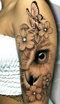 Bird And Butterfly Tattoo, Shoulder Tattoo Women, Owl Tattoo For Women, Feminine Owl Tattoo, 50 Tattoo, Mama Tattoo, Butterfly Tattoos For Women, Stylish Tattoo, Clever Tattoos